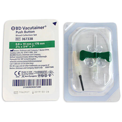 BD Vacutainer 367338 Equipo de Recolección de Sangre con Botón de Seguridad 21G x 19 mm Caja con 50 Piezas