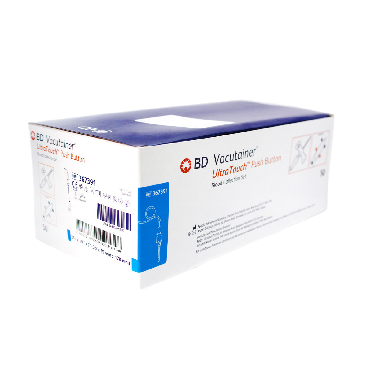 Mariposa-Equipo Alado Bd Vacutainer Ultratouch Push Button Azul Marino 25G x 19 mm