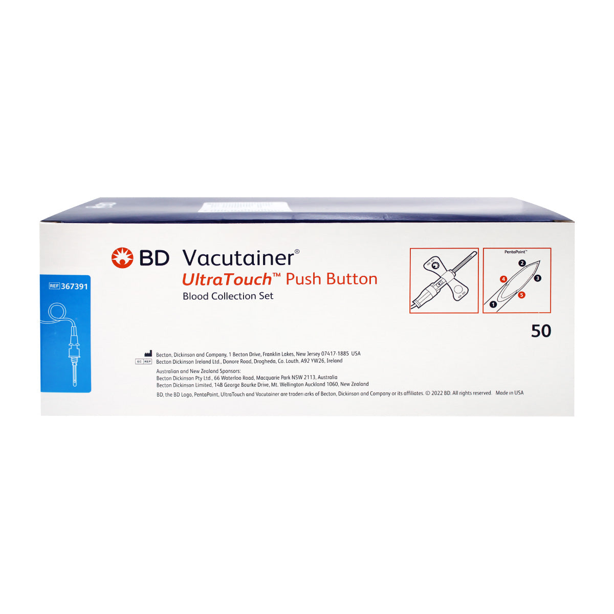 Mariposa-Equipo Alado Bd Vacutainer Ultratouch Push Button Azul Marino 25G x 19 mm