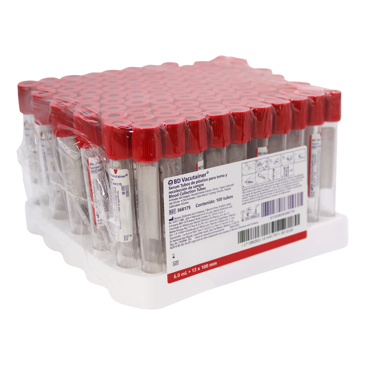 Tubo BD Vacutainer Rojo para Recolección de Sangre con Activador de Coagulación 6 ML Gradilla
