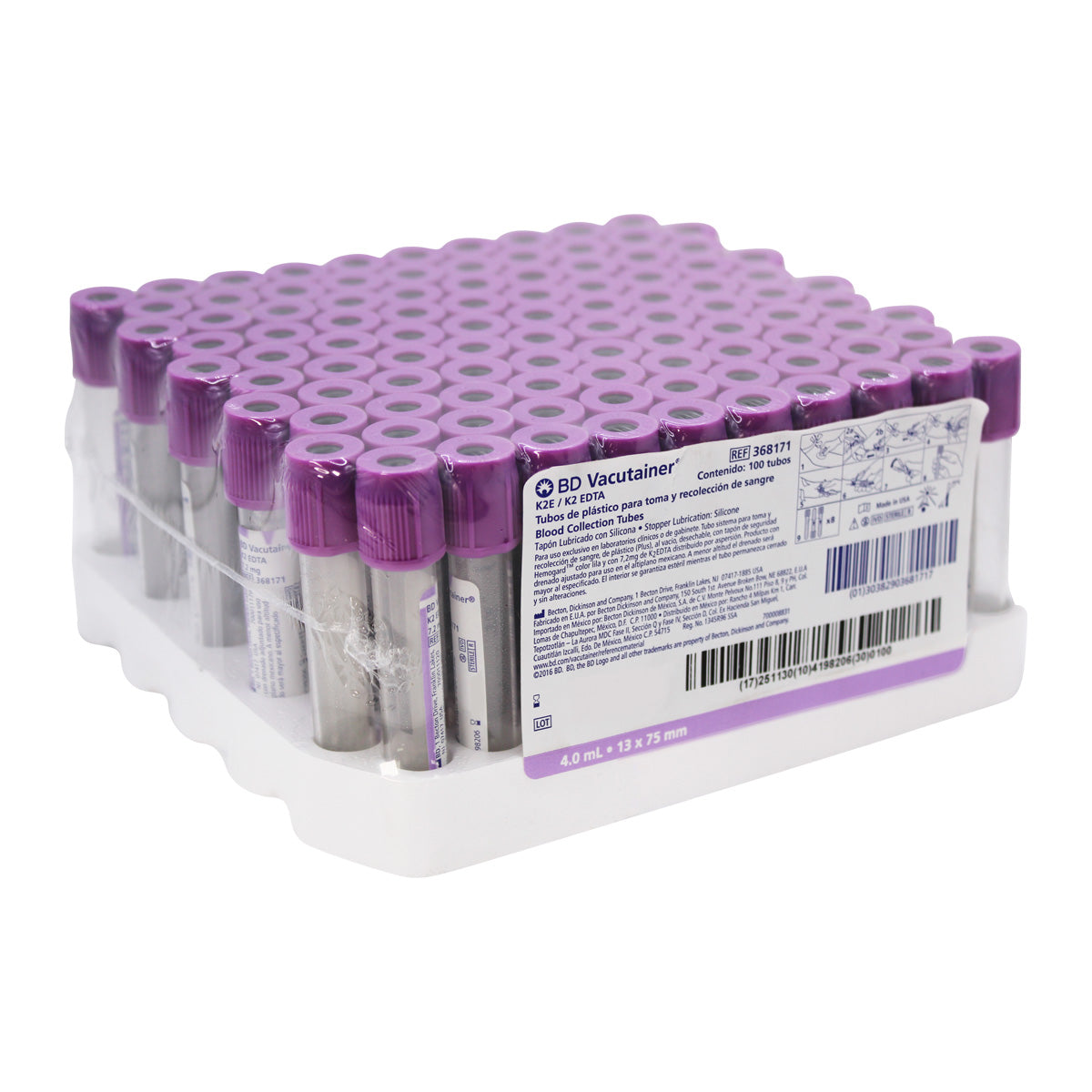 Tubo BD Vacutainer Lila para recolección de sangre con K2EDTA 100 tubos