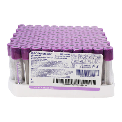 Tubo BD Vacutainer Lila para recolección de sangre con K2EDTA Gradilla