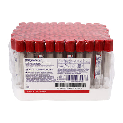 Tubo BD Vacutainer Rojo para Recolección de Sangre con Activador de Coagulación 6 ML 100 Tubos