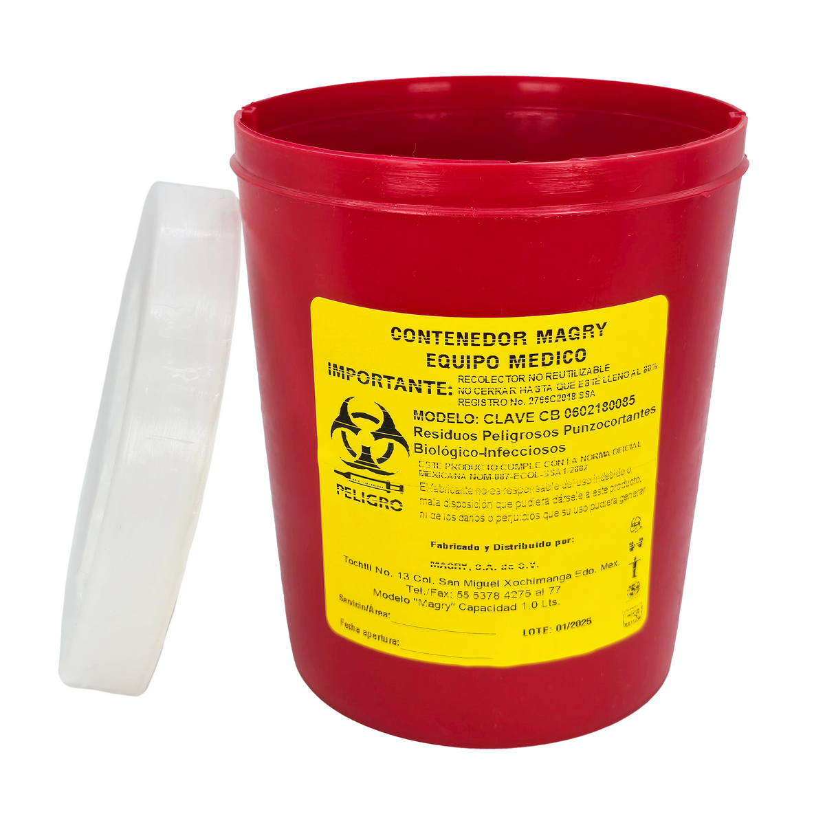 Contenedor Para Residuos Peligrosos Punzocortantes de 1.0 L