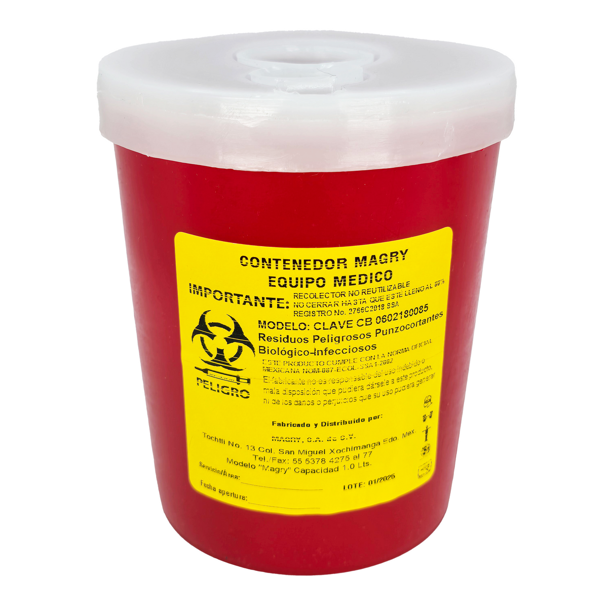 Contenedor Para Residuos Peligrosos Punzocortantes de 1.0 L